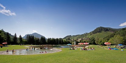 Ausflug mit Kindern - Themenschwerpunkt: Schwimmen - Lessach (Lessach) - Freizeitpark Pichl mit dem Kleinkinder-Bereich des Badesees links im Vordergrund - Freizeitpark Pichl