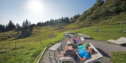 Ausflug mit Kindern - Alter der Kinder: 4 bis 6 Jahre - St. Margrethenberg - Sonnenliegen beim Kneippbecken - Heidipfad