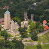 Ausflugsziel - Luftansicht der Starknburg  - Starkenburg