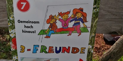 Ausflug mit Kindern - Alter der Kinder: 6 bis 10 Jahre - Sankt Leonhard (Grödig) - Die Schaukeln sind alle beschildert  - Schaukelweg Anthering