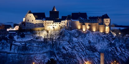 Ausflug mit Kindern - Region Leipzig - Burg Mildenstein im Winter mit täglicher Außenanstrahlung - Burg Mildenstein in Leisnig