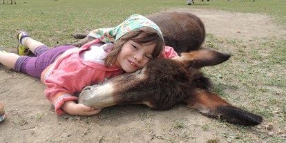 Ausflug mit Kindern - Tratten (Reißeck) - Die Tiere lassen sich gerne streicheln und auf der großen Wiese ist Eselkuscheln und Seele erholen lassen angesagt.
  - Eselpark Maltatal