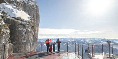 Ausflug mit Kindern - Ausflugsziel ist: ein Skigebiet - PLZ 5092 (Österreich) - Triassicpark im Winter im Familienskigebiet Steinplatte  / Winklmoosalm  - Aussichtsplattform Steinplatte