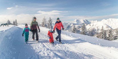 Ausflug mit Kindern - Ausflugsziel ist: ein Skigebiet - PLZ 5090 (Österreich) - Triassicpark im Winter im Familienskigebiet Steinplatte  / Winklmoosalm  - Aussichtsplattform Steinplatte