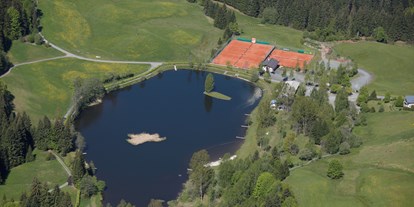 Ausflug mit Kindern - Parkmöglichkeiten - PLZ 5721 (Österreich) - Der Lauchsee und die Tennisplätze Lauchsee von oben - Badesee Lauchsee