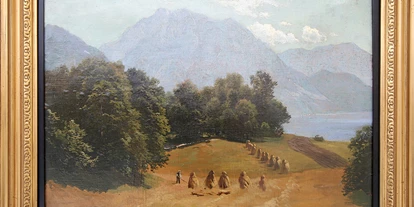 Ausflug mit Kindern - Umgebungsschwerpunkt: Fluss - Bayern - Sommerlandschaft am Wolfgangssee, Öl auf Leinwand, um 1860. - Carl-Millner-Galerie im Jesuitenkolleg