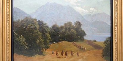 Ausflug mit Kindern - Ausflugsziel ist: ein Museum - Scherstetten - Sommerlandschaft am Wolfgangssee, Öl auf Leinwand, um 1860. - Carl-Millner-Galerie im Jesuitenkolleg