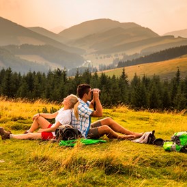 Urlaub: Wanderer auf der Sommeralm
(c) TVB Almenland Foto Bergmann - Tourismusregion Naturpark Almenland Steiermark