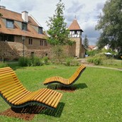 Ausflugsziel - Michelstädter Stadtgarten mit Wasserspielplatz, Bouleplatz, Liegewiese, Bänke, Bachlauf mit Kneipp Möglichkeit