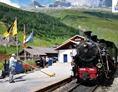 Ausflugsziel: Ausgangspunkt der Dampfbahn am Bahnhof in Realp. - Dampfbahn Furka Bergstrecke