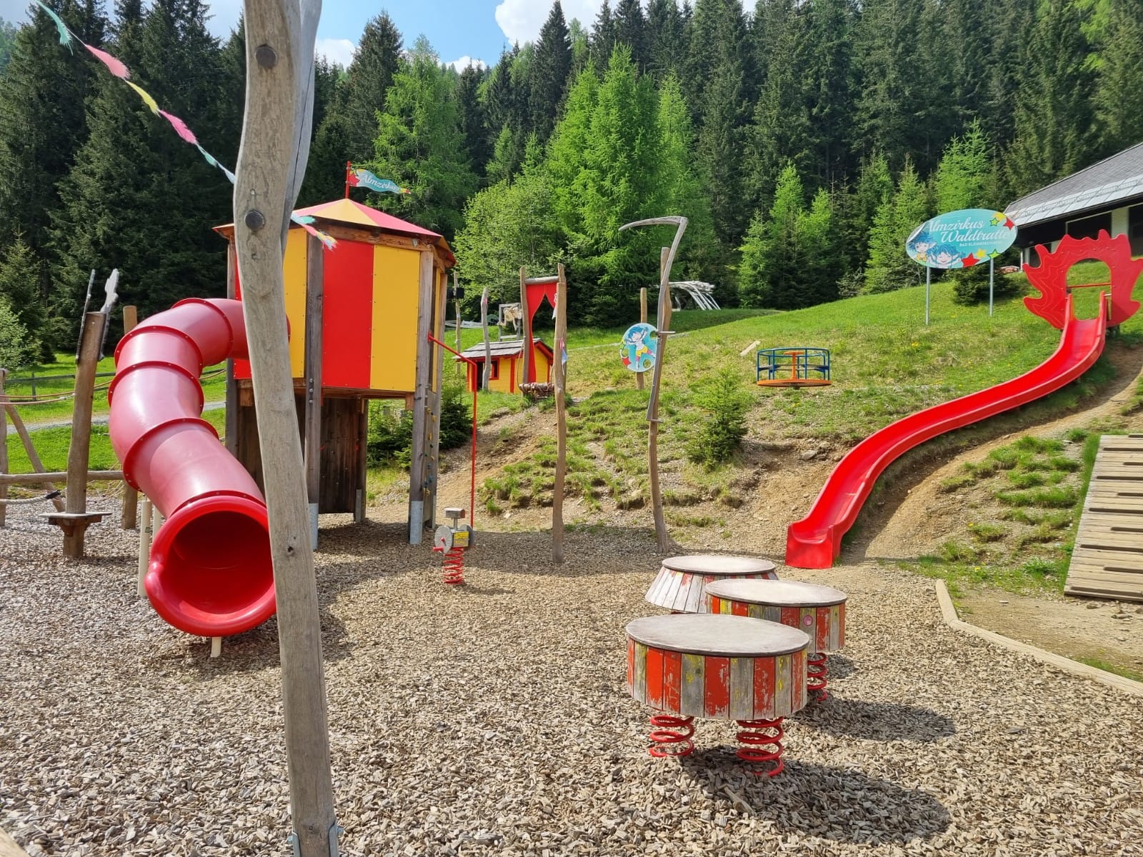 Ausflug mit Kindern - Ausflugsziel ist: ein Spielplatz - Tamsweg - Waldtratte Kaiserburg EINS - Hütt'n "Almzirkus" Kinderspielplatz