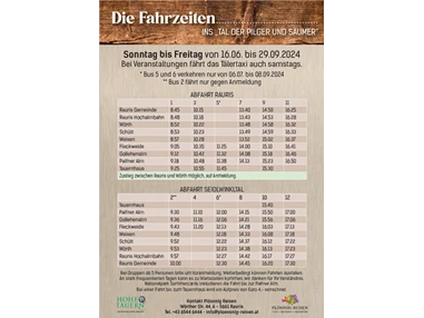 Ausflugsziel: Fahrzeiten Tälerbus - Palfner Alm Rauris