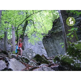 Ausflugsziel: Große Felsbrocken und verschlungene Wege laden zum Erforschen ein.  - Trockene Klamm bei Elsbethen