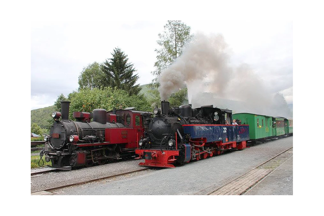 Ausflugsziel: Die beiden Heeresfeldbahn-Dampflokomotiven der Taurachbahn. Links: 699.01, rechts: SKGLB 22 - Taurachbahn