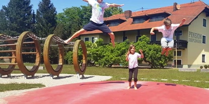 Trip with children - Kremsmünster - Direkt am Donauradweg gegenüber der Schiffsanlegestelle Brandstatt liegt der Gemüsespielpark. Die Hüpftomate kann von Mai bis Oktober frei benutzt bzw. behüpft werden.   - Gemüselust - Spielpark Brandstatt
