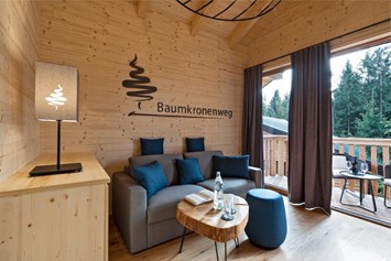 Ausflugsziel: Baumhotel Walblick Wohnbereich mit Couch - Baumhotel Kopfing 