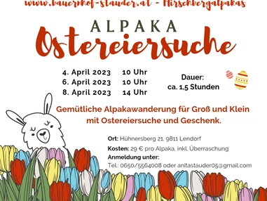 Ausflugsziel: Alpakawanderung mit Ostereiersuche