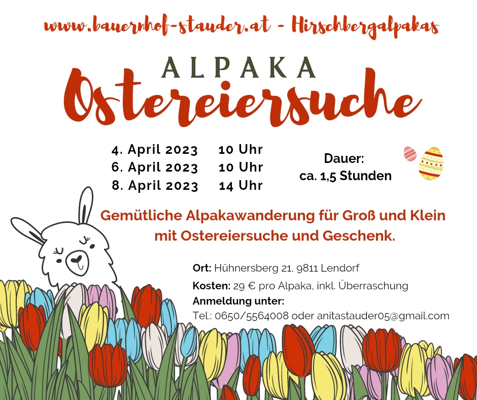 Reis met kinderen - Alter der Kinder: 4 bis 6 Jahre - Vorderberg - Alpakawanderung mit Ostereiersuche 
