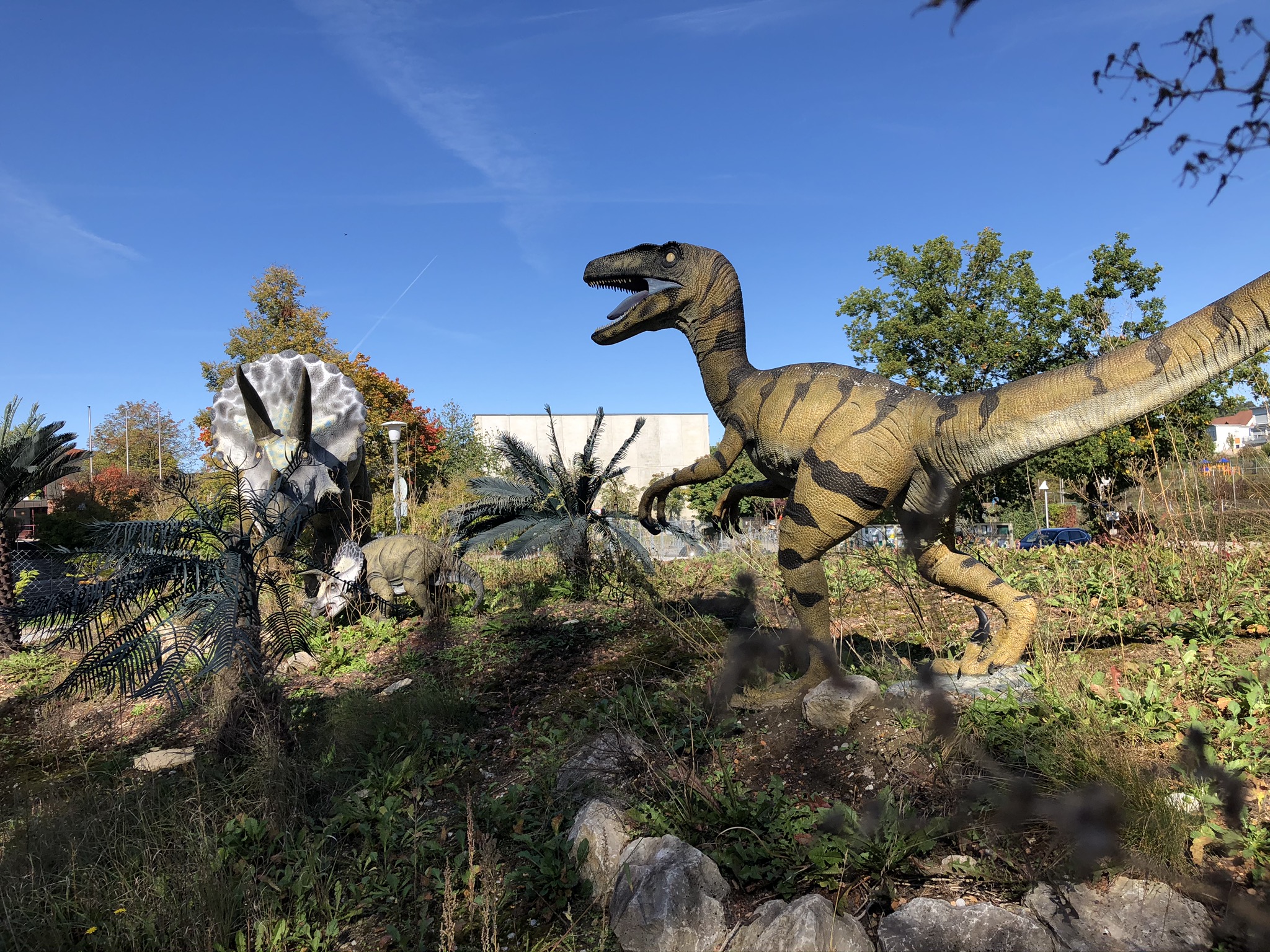 Voyage avec des enfants - Essenbach - Urzeitmuseum Taufkirchen - Außenaufnahme. Triceratops frontal und Raptor  - Urzeitmuseum – Sammlung Kapustin