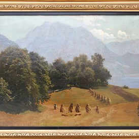 Ausflugsziel: Sommerlandschaft am Wolfgangssee, Öl auf Leinwand, um 1860. - Carl-Millner-Galerie im Jesuitenkolleg