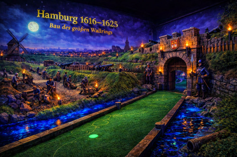 Voyage avec des enfants - Hamburg-Stadt (Hamburg, Freie und Hansestadt) - StoryGolf - Interaktives Museum & Schwarzlicht Minigolf