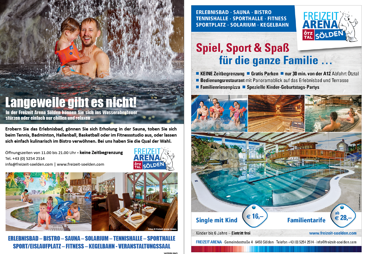 Freizeit Arena Sölden - Hallenbad & Sauna & Sporthalle & Kegelbahn &  Bistro  Highlights beim Ausflugsziel Familien Angebot 