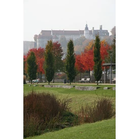 Ausflugsziel: Brenzpark Heidenheim in Herbststimmung mit Schloss Hellenstein im Hintergrund - Brenzpark