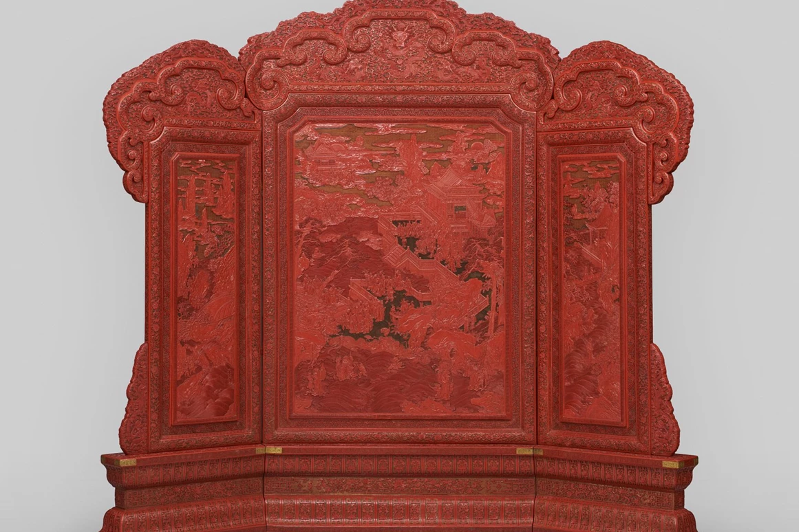 Ausflugsziel: Dreiteiliger Thron-Stellschirm, Qing-Dynastie, China, Qianlong-Periode (1736-1795) Weltmuseum Wien  - Weltmuseum Wien