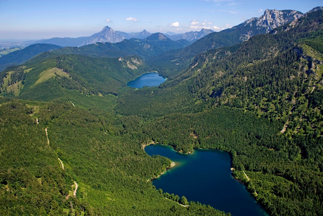 Ausflugsziel: Luftbild vom Naturschutzgebiet Hinterer und Vorderer Langbathsee (© Ferienregion Traunsee-Almtal) - Vorderer und Hinterer Langbathsee