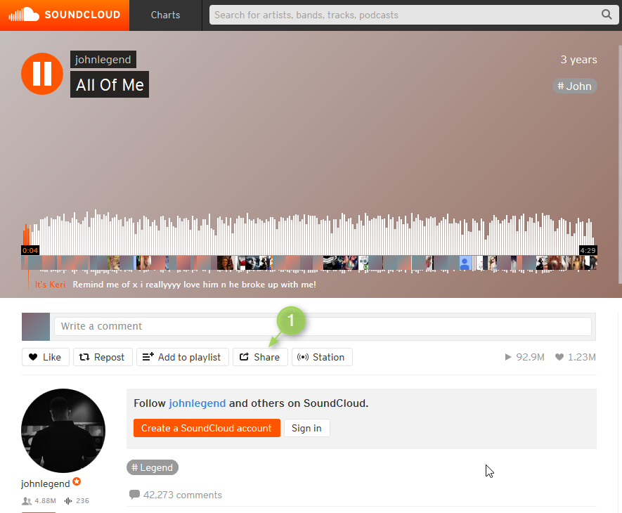 soundcloud Audriotracks einbetten - Schritt 1